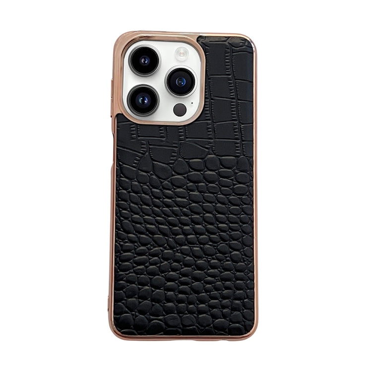 Crocodile Texture Genuine Leather Nano Electroplating Phone Case, For iPhone 14 Pro, For iPhone 14 Pro Max, For iPhone 13 Pro, For iPhone 13 Pro Max, For Samsung Galaxy Z Flip4, For Motorola Moto Razr 2022