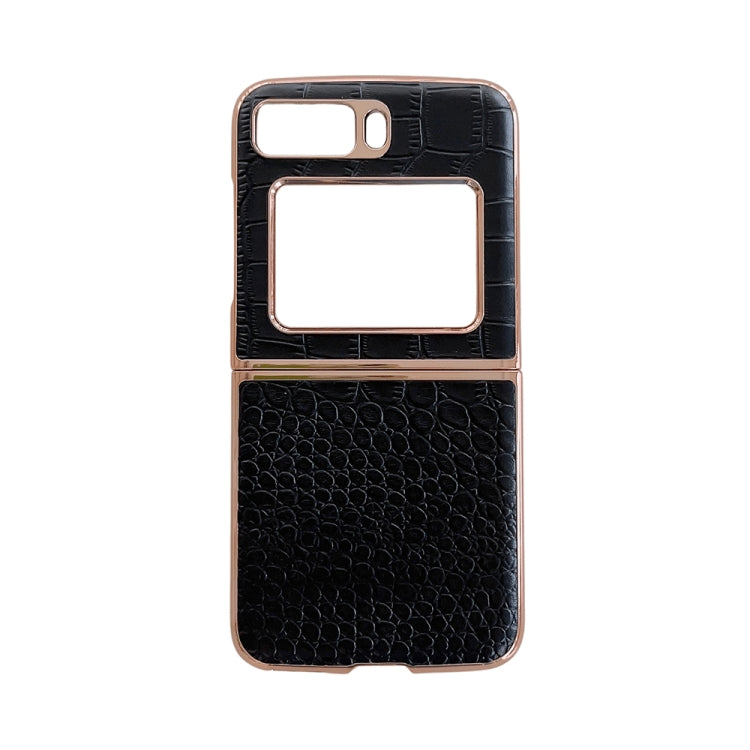 Crocodile Texture Genuine Leather Nano Electroplating Phone Case, For iPhone 14 Pro, For iPhone 14 Pro Max, For iPhone 13 Pro, For iPhone 13 Pro Max, For Samsung Galaxy Z Flip4, For Motorola Moto Razr 2022