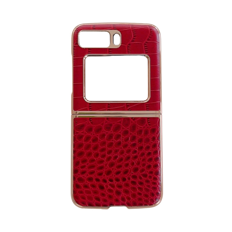 Crocodile Texture Genuine Leather Nano Electroplating Phone Case, For iPhone 14 Pro, For iPhone 14 Pro Max, For iPhone 13 Pro, For iPhone 13 Pro Max, For Samsung Galaxy Z Flip4, For Motorola Moto Razr 2022