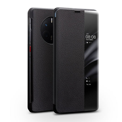 QIALINO Genuine Leather Side Window View Smart Phone Case, For Huawei Mate 50 Pro, For Huawei Mate 50, For Huawei Mate X2, For Huawei P30, For Huawei P50, For Huawei P50 Pro