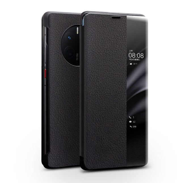 QIALINO Genuine Leather Side Window View Smart Phone Case