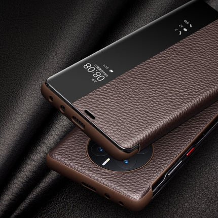 QIALINO Genuine Leather Side Window View Smart Phone Case