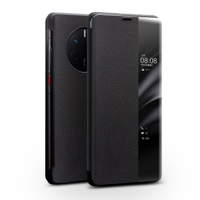 QIALINO Genuine Leather Side Window View Smart Phone Case, For Huawei Mate 50 Pro, For Huawei Mate 50, For Huawei P30, For Huawei P50, For Huawei P50 Pro
