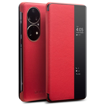 QIALINO Genuine Leather Side Window View Smart Phone Case, For Huawei Mate 50 Pro, For Huawei Mate 50, For Huawei Mate X2, For Huawei P30, For Huawei P50, For Huawei P50 Pro