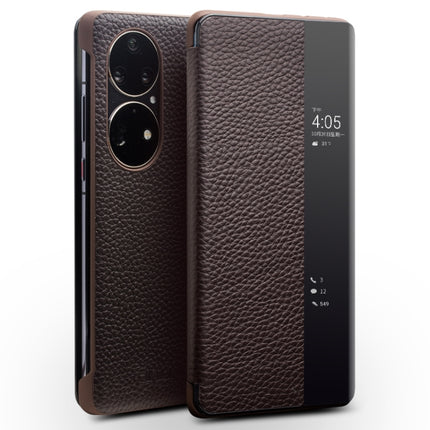 QIALINO Genuine Leather Side Window View Smart Phone Case, For Huawei Mate 50 Pro, For Huawei Mate 50, For Huawei Mate X2, For Huawei P30, For Huawei P50, For Huawei P50 Pro
