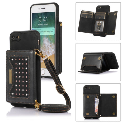 Three-fold RFID Leather Phone Case with Lanyard, For iPhone 6/6s, For iPhone 6 Plus, For iPhone 7/8/SE 2020/SE 2022, For iPhone 7 Plus/8 Plus
