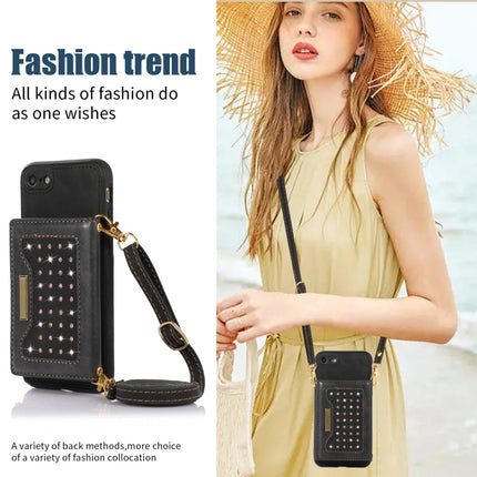 Three-fold RFID Leather Phone Case with Lanyard, For iPhone 6/6s, For iPhone 6 Plus, For iPhone 7/8/SE 2020/SE 2022, For iPhone 7 Plus/8 Plus