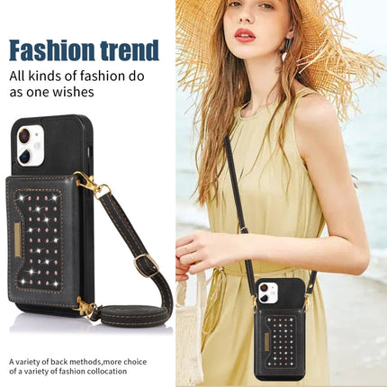 Three-fold RFID Leather Phone Case with Lanyard, For iPhone 11, For iPhone 12, For iPhone 11 Pro, For iPhone 11 Pro Max
