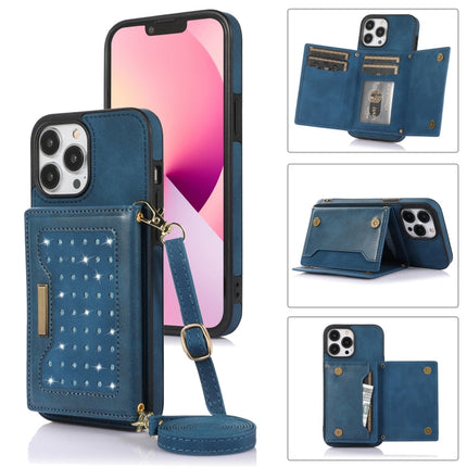 Three-fold RFID Leather Phone Case with Lanyard, For iPhone 13 Pro Max, For iPhone 14, For iPhone 14 Plus, For iPhone 14 Pro