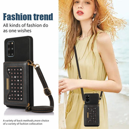 Three-fold RFID Leather Phone Case with Lanyard, For Samsung Galaxy S20+, For Samsung Galaxy S20 FE, For Samsung Galaxy S21, For Samsung Galaxy S22