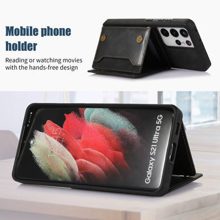 Three-fold RFID Leather Phone Case with Lanyard, For Samsung Galaxy S21 Ultra, For Samsung Galaxy S22+, For Samsung Galaxy S21+, For Samsung Galaxy S21 FE