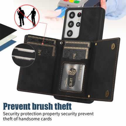 Three-fold RFID Leather Phone Case with Lanyard, For Samsung Galaxy S21 Ultra, For Samsung Galaxy S22+, For Samsung Galaxy S21+, For Samsung Galaxy S21 FE