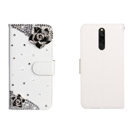 Horizontal Flip Solid Color Rhinestones Leather Case with Card Slot & Wallet & Holder, For Xiaomi Redmi 8