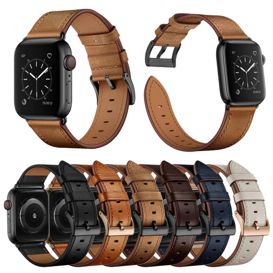 Classic Cowhide Genuine Leather Watch Band, For Apple Watch Ultra 49mm / Series 8&7 45mm / SE 2&6&SE&5&4 44mm / 3&2&1 42mm, For Apple Watch Series 8&7 41mm / SE 2&6&SE&5&4 40mm / 3&2&1 38mm