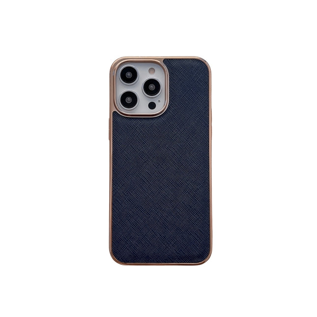 Nano Electroplating Cross Texture Genuine Leather Phone Case, For iPhone 14 Pro Max, For iPhone 14 Pro, For iPhone 14, For iPhone 14 Plus, For iPhone 13 Pro Max, For iPhone 13 Pro
