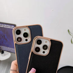 Nano Electroplating Cross Texture Genuine Leather Phone Case, For iPhone 14 Pro Max, For iPhone 14 Pro, For iPhone 14, For iPhone 14 Plus, For iPhone 13 Pro Max, For iPhone 13 Pro, For iPhone 13, For Google Pixel 6 Pro