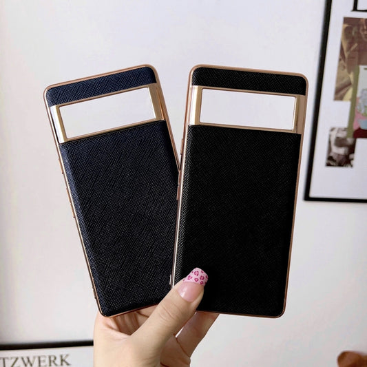 Nano Electroplating Cross Texture Genuine Leather Phone Case, For Google Pixel 6, For Google Pixel 6a, For Google Pixel 7 Pro 5G, For Google Pixel 7 5G, For Samsung Galaxy A13 4G, For Samsung Galaxy A23 5G / 4G, For Samsung Galaxy A33 5G