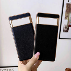 Nano Electroplating Cross Texture Genuine Leather Phone Case, For Google Pixel 6, For Google Pixel 6a, For Google Pixel 7 Pro 5G, For Google Pixel 7 5G, For Samsung Galaxy A13 4G, For Samsung Galaxy A23 5G / 4G, For Samsung Galaxy A33 5G