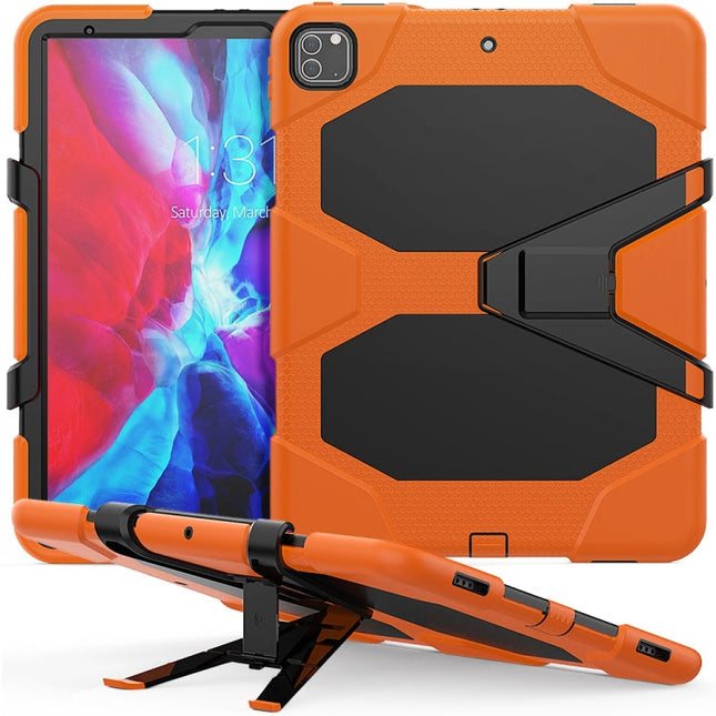 For iPad Pro 12.9 inch (2020) Shockproof Colorful Silicon + PC Protective Case with Holder & Shoulder Strap & Hand Strap & Pen Slot