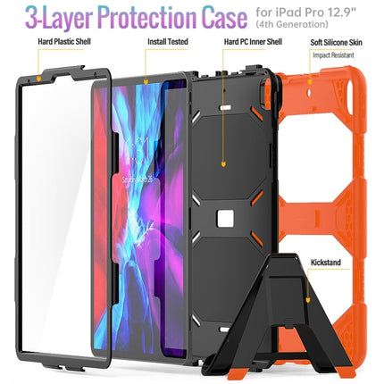 For iPad Pro 12.9 inch (2020) Shockproof Colorful Silicon + PC Protective Case with Holder & Shoulder Strap & Hand Strap & Pen Slot