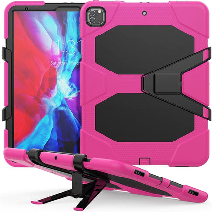 For iPad Pro 12.9 inch (2020) Shockproof Colorful Silicon + PC Protective Case with Holder & Shoulder Strap & Hand Strap & Pen Slot
