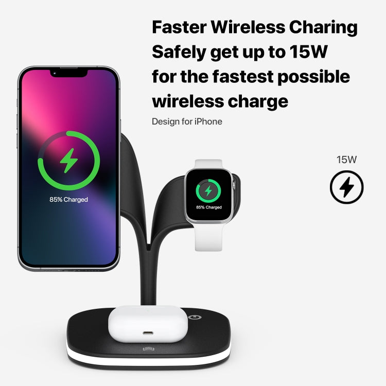 YM-UD22 15W 5 in 1 Magnetic Wireless Charger with Stand Function