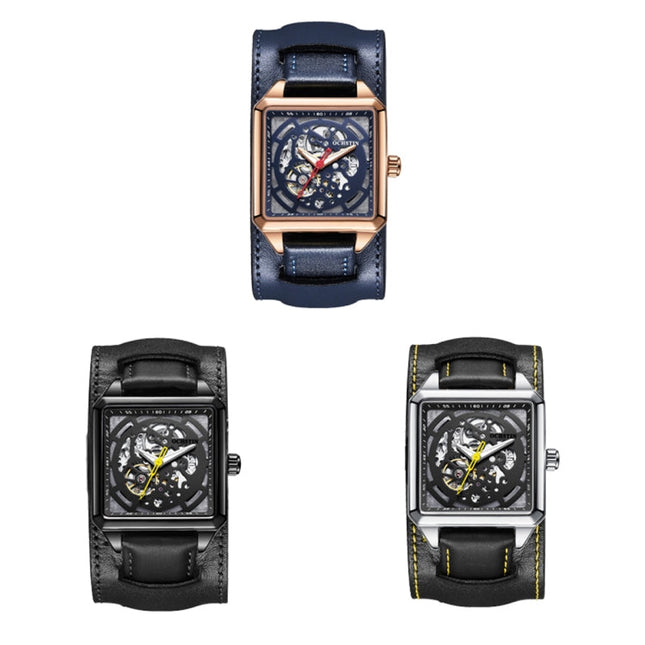 Ochstin 7237 Business Leather Wrist Wrist Waterproof Luminous Skeleton Mechanical Watch