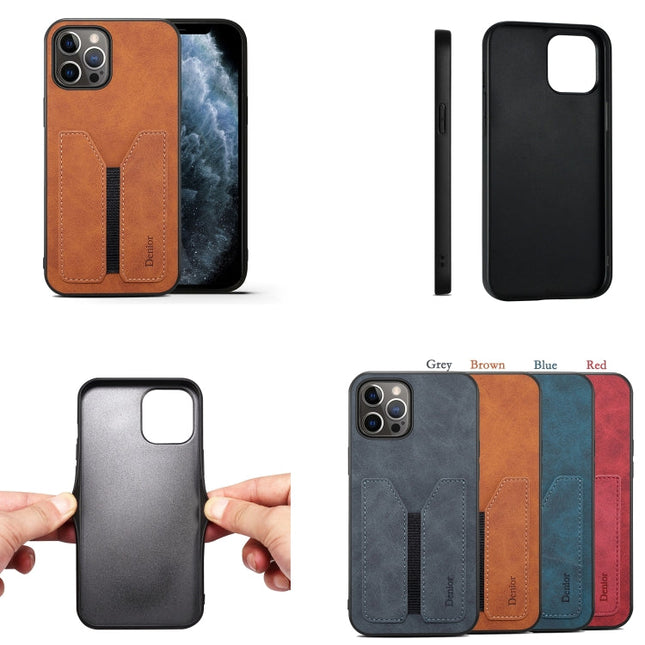 Denior DV Elastic Card PU Back Cover Phone Case, For iPhone 13 Pro, For iPhone 13 Pro Max, For iPhone 12 mini, For iPhone 12 / 12 Pro, For iPhone 12 Pro Max, For iPhone 11
