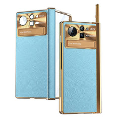 Plain Leather Double Hinged Folding Phone Case with Stylus, For Xiaomi Mix Fold 2