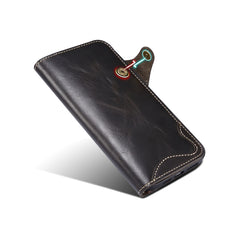 Denior Oil Wax Cowhide Magnetic Button Genuine Leather Case, For iPhone 14 Pro Max, For iPhone 14 Pro, For iPhone 14, For iPhone 14 Plus, For iPhone 13 Pro Max, For iPhone 13 Pro