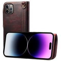 Denior Oil Wax Cowhide Magnetic Button Genuine Leather Case, For iPhone 14 Pro Max, For iPhone 14 Pro, For iPhone 14, For iPhone 14 Plus, For iPhone 13 Pro Max, For iPhone 13 Pro