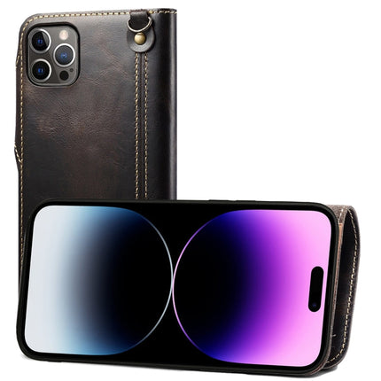 Denior Oil Wax Cowhide Magnetic Button Genuine Leather Case, For iPhone 14 Pro Max, For iPhone 14 Pro, For iPhone 14, For iPhone 14 Plus, For iPhone 13 Pro Max, For iPhone 13 Pro