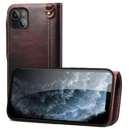 Denior Oil Wax Cowhide Magnetic Button Genuine Leather Case, For iPhone 14 Pro Max, For iPhone 14 Pro, For iPhone 14, For iPhone 14 Plus, For iPhone 13 Pro Max, For iPhone 13 Pro