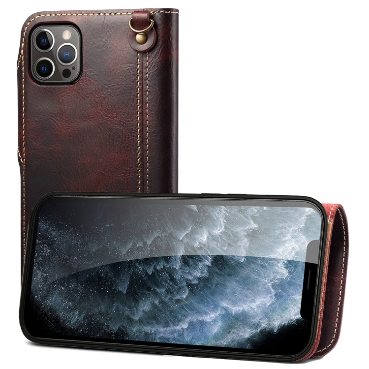 Denior Oil Wax Cowhide Magnetic Button Genuine Leather Case, For iPhone 14 Pro Max, For iPhone 14 Pro, For iPhone 14, For iPhone 14 Plus, For iPhone 13 Pro Max, For iPhone 13 Pro, For iPhone 13, For iPhone 13 mini