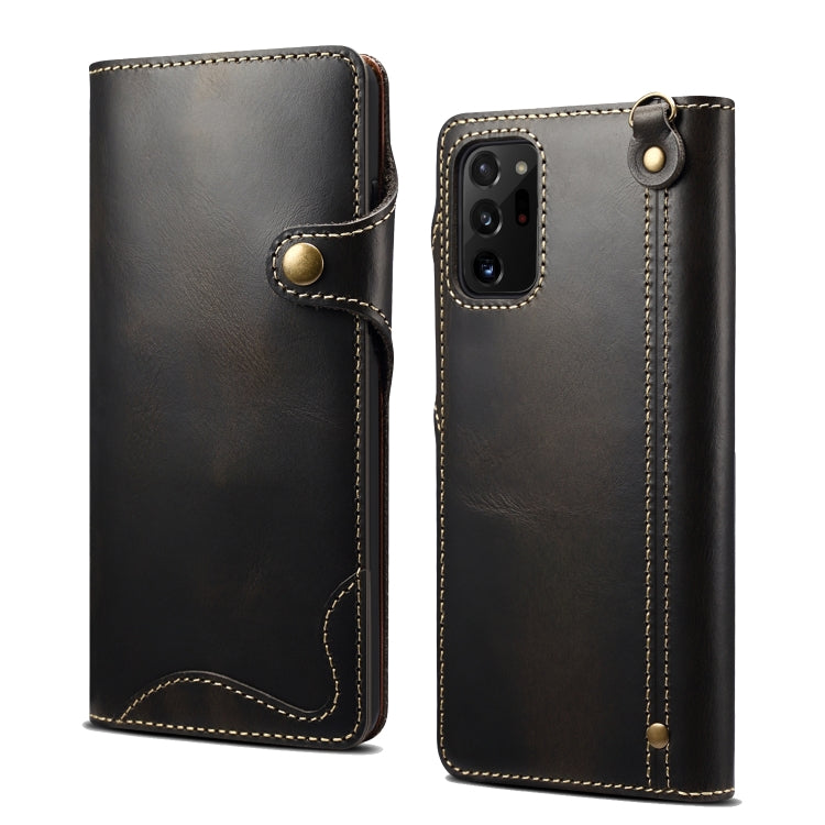 Denior Oil Wax Cowhide Magnetic Button Genuine Leather Case, For iPhone 12 Pro Max, For iPhone 12 / 12 Pro, For iPhone 12 mini, For Samsung Galaxy S20, For Samsung Galaxy S20+, For Samsung Galaxy S20 Ultra, For Samsung Galaxy Note20