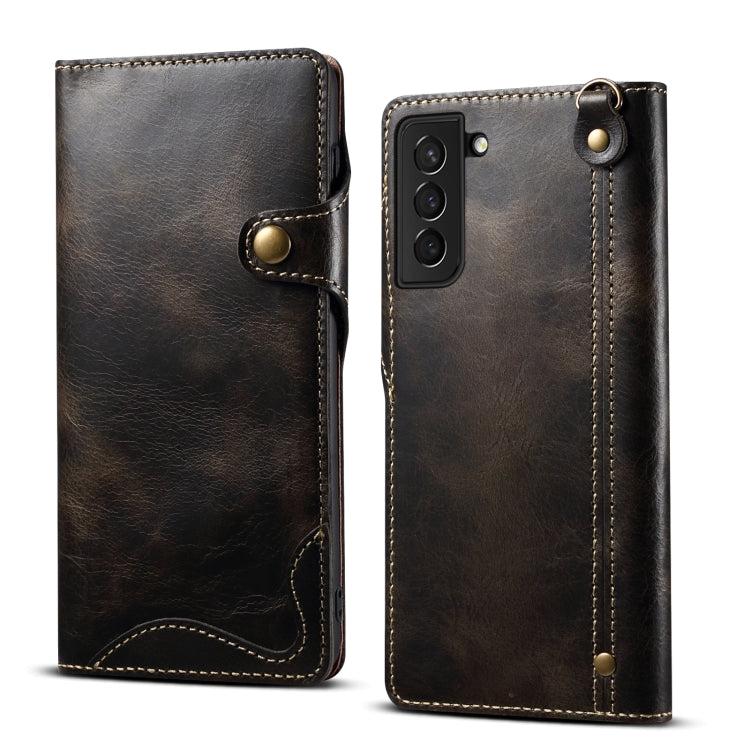 Denior Oil Wax Cowhide Magnetic Button Genuine Leather Case, For Samsung Galaxy S21 5G, For Samsung Galaxy S21+ 5G, For Samsung Galaxy S21 Ultra 5G, For Samsung Galaxy S22 5G, For Samsung Galaxy S22+ 5G, For Samsung Galaxy S22 Ultra 5G