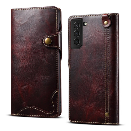 Denior Oil Wax Cowhide Magnetic Button Genuine Leather Case, For Samsung Galaxy S20+, For Samsung Galaxy S20 Ultra, For Samsung Galaxy Note20, For Samsung Galaxy Note20 Ultra, For Samsung Galaxy S21 5G, For Samsung Galaxy S21+ 5G