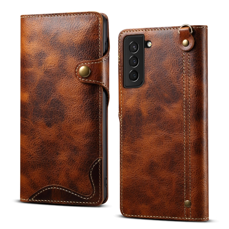 Denior Oil Wax Cowhide Magnetic Button Genuine Leather Case, For Samsung Galaxy S21 5G, For Samsung Galaxy S21+ 5G, For Samsung Galaxy S21 Ultra 5G, For Samsung Galaxy S22 5G, For Samsung Galaxy S22+ 5G, For Samsung Galaxy S22 Ultra 5G