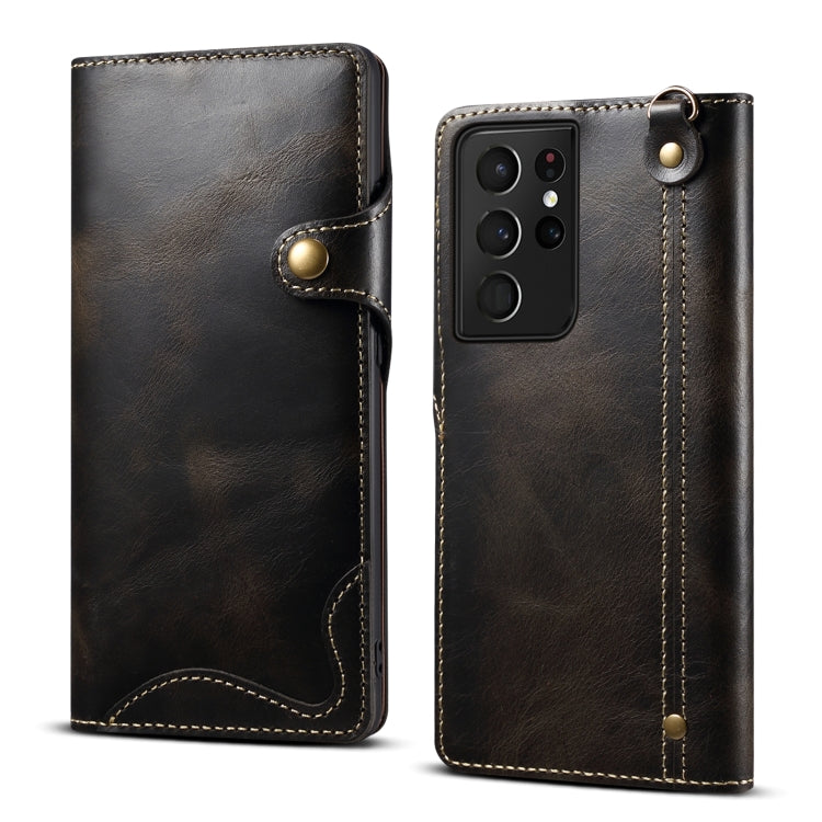 Denior Oil Wax Cowhide Magnetic Button Genuine Leather Case, For Samsung Galaxy S21 5G, For Samsung Galaxy S21+ 5G, For Samsung Galaxy S21 Ultra 5G, For Samsung Galaxy S22 5G, For Samsung Galaxy S22+ 5G, For Samsung Galaxy S22 Ultra 5G