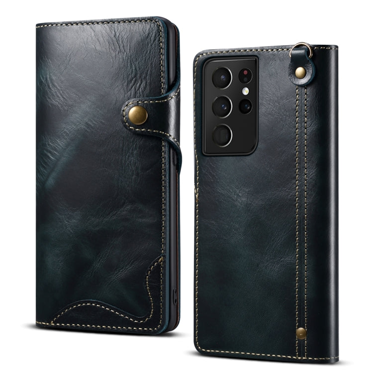 Denior Oil Wax Cowhide Magnetic Button Genuine Leather Case, For Samsung Galaxy S21 5G, For Samsung Galaxy S21+ 5G, For Samsung Galaxy S21 Ultra 5G, For Samsung Galaxy S22 5G, For Samsung Galaxy S22+ 5G, For Samsung Galaxy S22 Ultra 5G