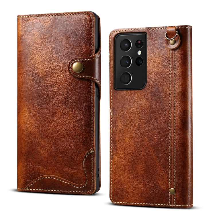 Denior Oil Wax Cowhide Magnetic Button Genuine Leather Case, For Samsung Galaxy S21 5G, For Samsung Galaxy S21+ 5G, For Samsung Galaxy S21 Ultra 5G, For Samsung Galaxy S22 5G, For Samsung Galaxy S22+ 5G, For Samsung Galaxy S22 Ultra 5G