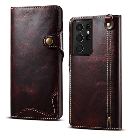 Denior Oil Wax Cowhide Magnetic Button Genuine Leather Case, For Samsung Galaxy S21 Ultra 5G, For Samsung Galaxy S22 5G, For Samsung Galaxy S22+ 5G, For Samsung Galaxy S22 Ultra 5G