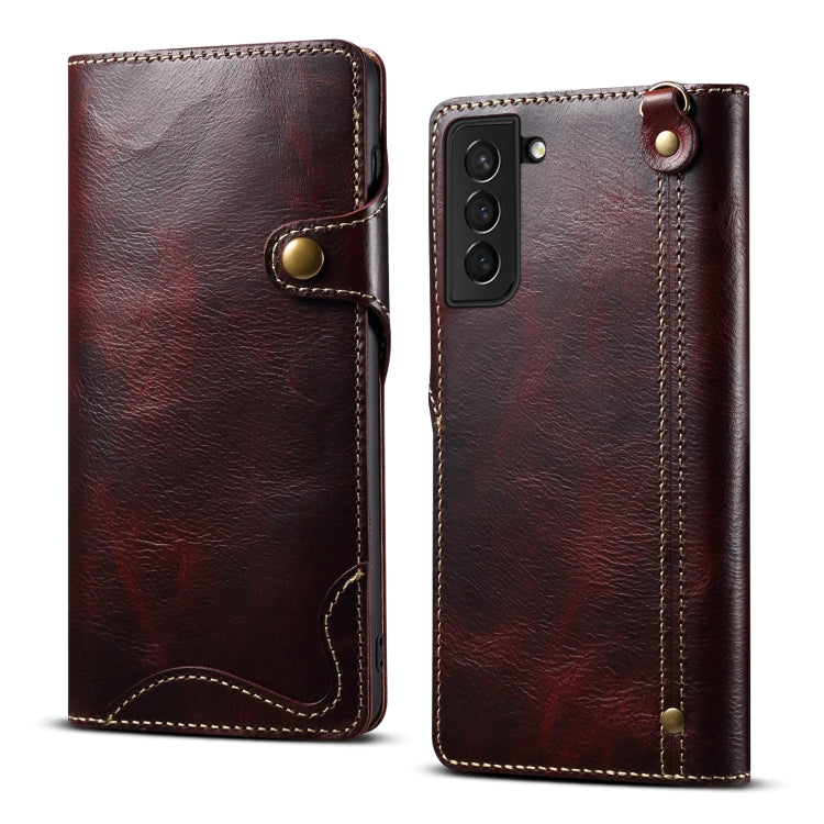 Denior Oil Wax Cowhide Magnetic Button Genuine Leather Case, For Samsung Galaxy S21 5G, For Samsung Galaxy S21+ 5G, For Samsung Galaxy S21 Ultra 5G, For Samsung Galaxy S22 5G, For Samsung Galaxy S22+ 5G, For Samsung Galaxy S22 Ultra 5G