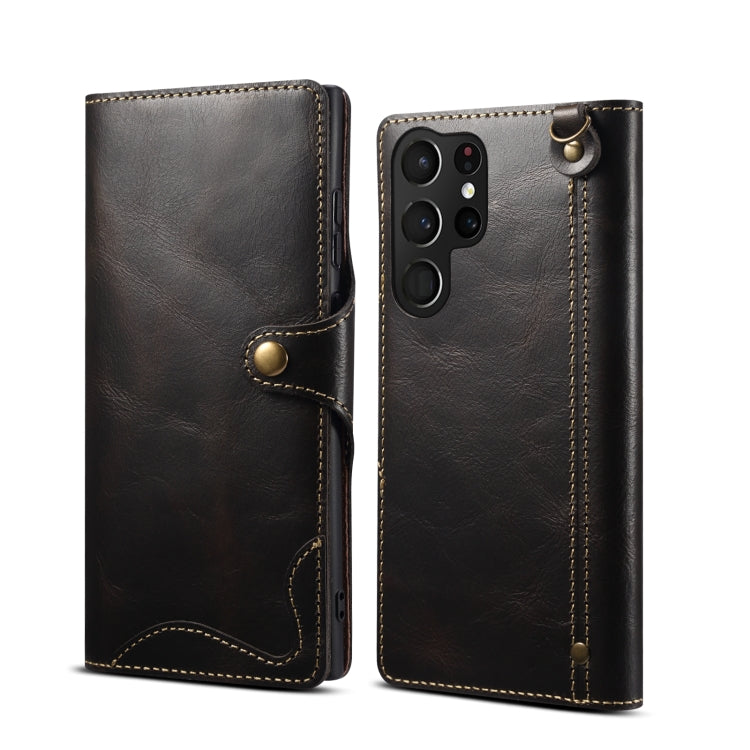 Denior Oil Wax Cowhide Magnetic Button Genuine Leather Case, For Samsung Galaxy S21 5G, For Samsung Galaxy S21+ 5G, For Samsung Galaxy S21 Ultra 5G, For Samsung Galaxy S22 5G, For Samsung Galaxy S22+ 5G, For Samsung Galaxy S22 Ultra 5G