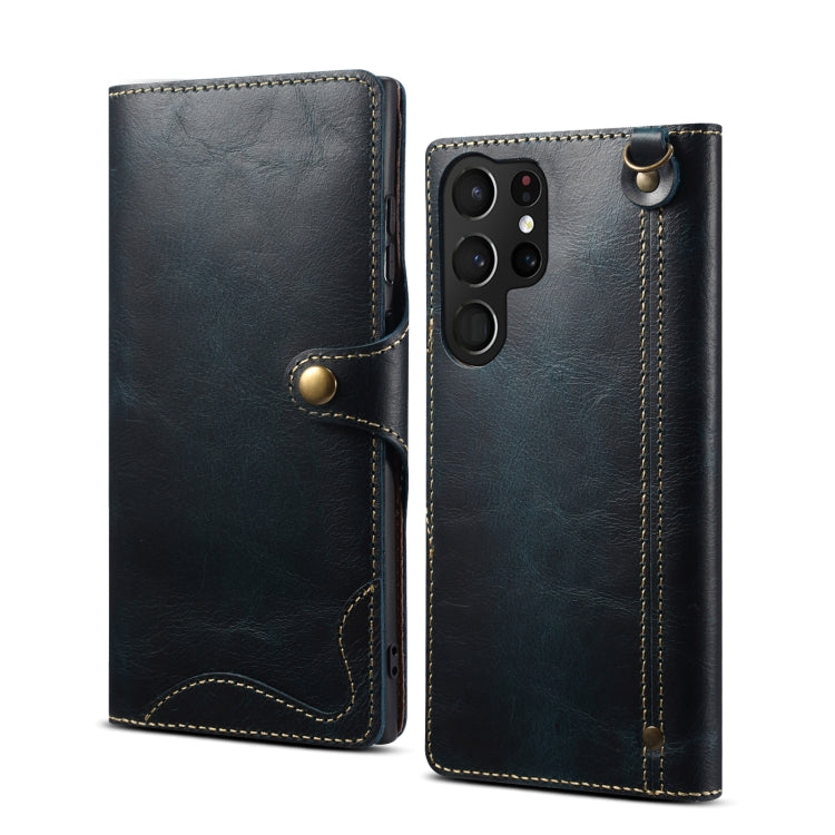 Denior Oil Wax Cowhide Magnetic Button Genuine Leather Case, For Samsung Galaxy S21 5G, For Samsung Galaxy S21+ 5G, For Samsung Galaxy S21 Ultra 5G, For Samsung Galaxy S22 5G, For Samsung Galaxy S22+ 5G, For Samsung Galaxy S22 Ultra 5G