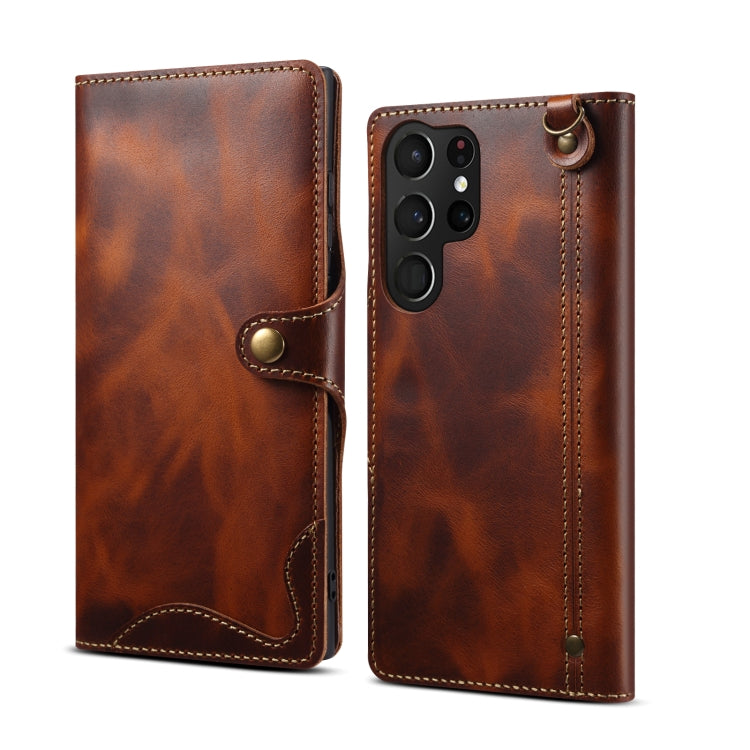 Denior Oil Wax Cowhide Magnetic Button Genuine Leather Case, For Samsung Galaxy S21 5G, For Samsung Galaxy S21+ 5G, For Samsung Galaxy S21 Ultra 5G, For Samsung Galaxy S22 5G, For Samsung Galaxy S22+ 5G, For Samsung Galaxy S22 Ultra 5G