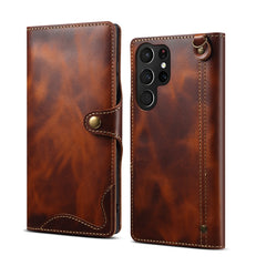 Denior Oil Wax Cowhide Magnetic Button Genuine Leather Case, For Samsung Galaxy S21 Ultra 5G, For Samsung Galaxy S22 5G, For Samsung Galaxy S22+ 5G, For Samsung Galaxy S22 Ultra 5G