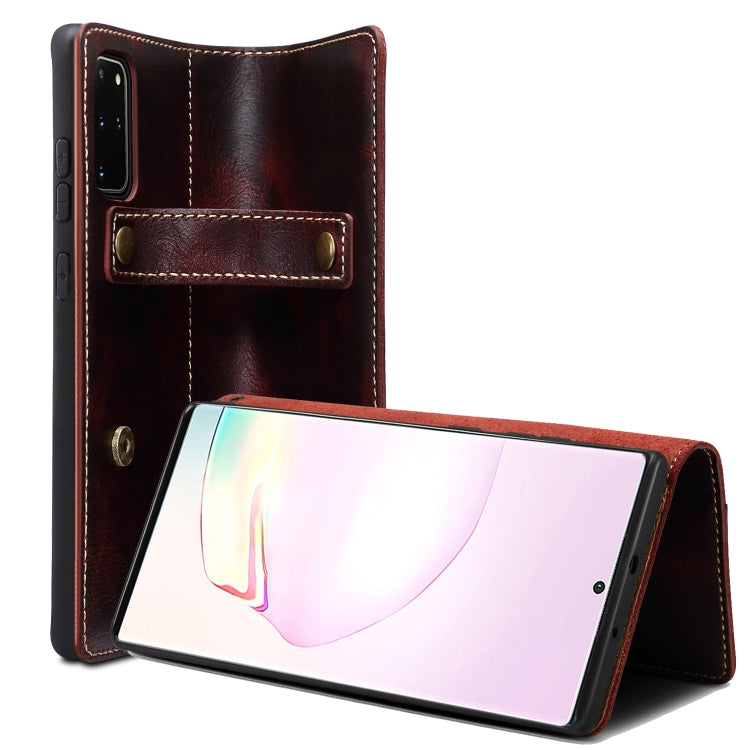 Denior Oil Wax Cowhide DK Magnetic Button Leather Phone Case, For Samsung Galaxy S20, For Samsung Galaxy S20+, For Samsung Galaxy S20 Ultra, For Samsung Galaxy Note20, For Samsung Galaxy Note20 Ultra, For iPhone 12 mini, For iPhone 12 / 12 Pro