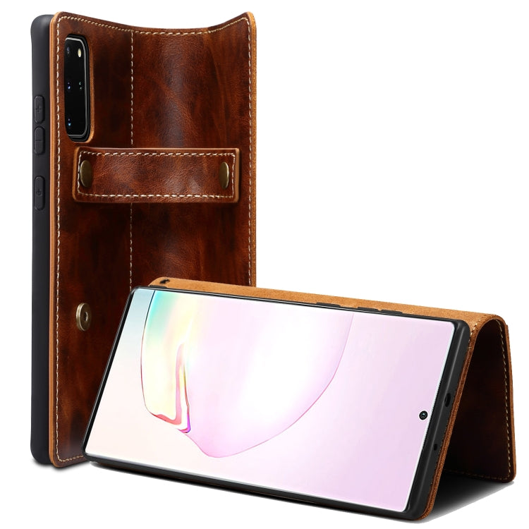 Denior Oil Wax Cowhide DK Magnetic Button Leather Phone Case, For Samsung Galaxy S20, For Samsung Galaxy S20+, For Samsung Galaxy S20 Ultra, For Samsung Galaxy Note20, For Samsung Galaxy Note20 Ultra, For iPhone 12 mini, For iPhone 12 / 12 Pro