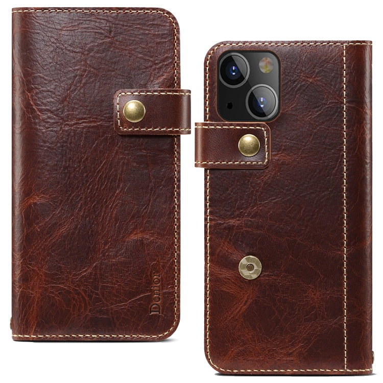 Denior Oil Wax Cowhide DK Magnetic Button Leather Phone Case, For Samsung Galaxy S20, For Samsung Galaxy S20+, For Samsung Galaxy S20 Ultra, For Samsung Galaxy Note20, For Samsung Galaxy Note20 Ultra, For iPhone 12 mini, For iPhone 12 / 12 Pro